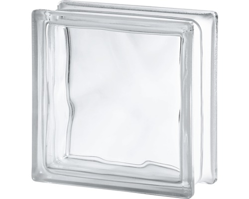Glasbaustein Wolke weiß 19 cm x 19 cm x 8 cm Klarglas-Glasbaustein