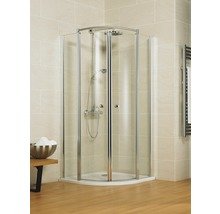 Eckdusche mit Glastüren und Duscharmatur im Badezimmer