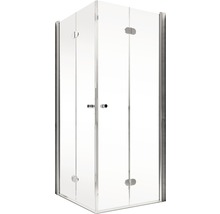 Eckdusche mit Glaswänden und Tür