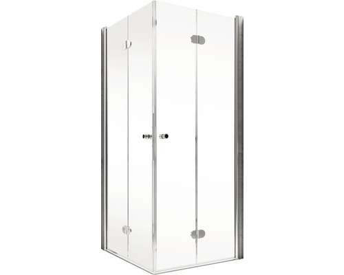 Eckdusche mit Glaswänden und Tür