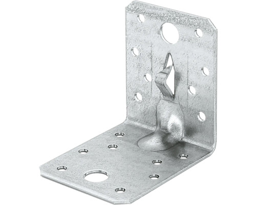 Winkelverbinder m. Sicke u. Fixierkralle 70 x 70 x 55 mm, sendzimirverzinkt, 1 Stück Winkelverbinder aus Metall mit Löchern zur Befestigung