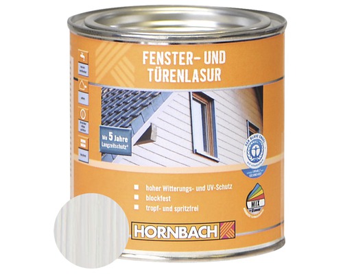 HORNBACH Fensterlasur Türenlasur weiß 375 ml Fenster- und Türenlasur Dose mit Farbbeispiel