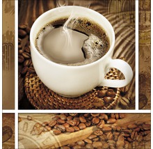 Dekoratives Wandbild mit Kaffeetasse und Kaffeebohnen