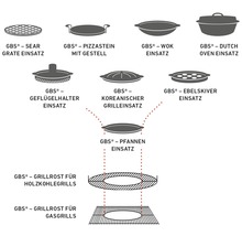 Verschiedene Grillrosteinsätze für Holzkohlegrills und Gasgrills
