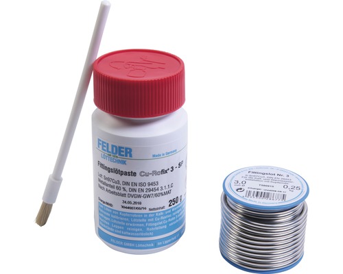 Lötset Weichlot 250g mit metallhaltige Weichlötpaste Lötpaste, Pinsel und Lötdraht auf Spule