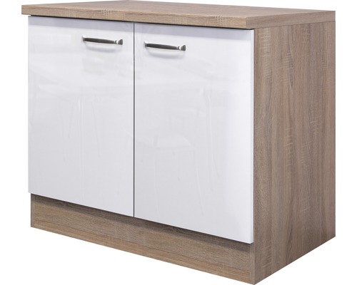 Spülenunterschrank Flex Well Valero weiß hochglanz 100x86x60 cm mit Drehtür-0