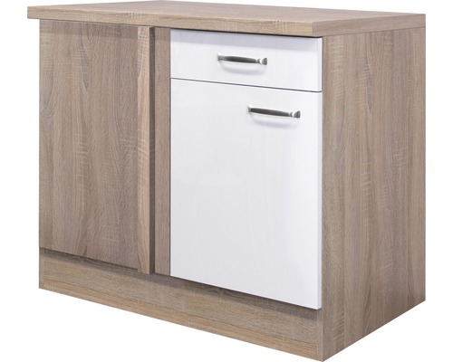 Eckunterschrank Flex Well Valero weiß/Sonoma Eiche 110x86x60 cm mit Drehtür Küchenunterschrank mit Schublade und Tür