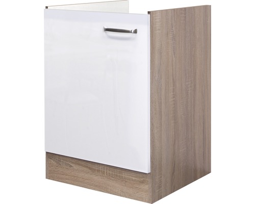 Spülenunterschrank Flex Well Valero Breite weißglänzend/Sonoma Eiche 50x82x57 cm mit Drehtür