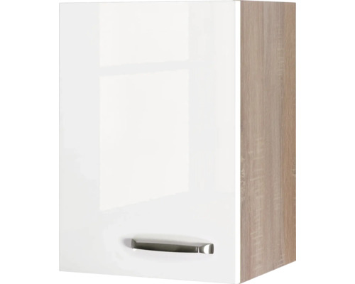 Hängeschrank Flex Well Valero weiß glänzend/Sonoma Eiche 40x55x32 cm mit Drehtür Wandschrank mit einer Tür und einem Griff