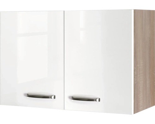 Hängeschrank Flex Well Valero weiß glänzend/Sonoma Eiche 80x55x32 cm mit Drehtür Hängeschrank mit zwei weißen Türen und Griffen