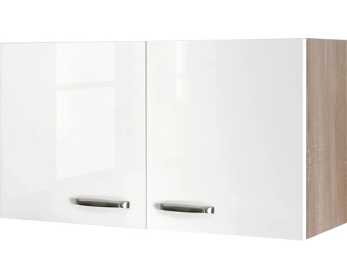 Hängeschrank Flex Well Valero weiß glänzend/Sonoma Eiche 100x55x32 cm mit Drehtür Hängeschrank mit zwei weißen, hochglänzenden Türen und Griffen