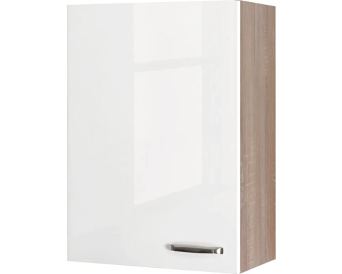 Hängeschrank Flex Well Valero weiß glänzend/Sonoma Eiche 60x89x32 cm mit Drehtür Hängender Küchenschrank mit Tür und Griff