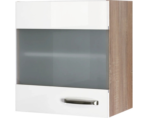 Glashängeschrank Flex Well Valero weiß glänzend/Sonoma Eiche 50x55x32 cm mit Drehtür Hängeschrank mit Tür, Schublade und Griff
