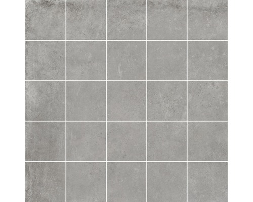 Feinsteinzeugmosaik Gare du Nord grey 30x30 cm grau Quadratische, graue Bodenfliesen mit Zementoptik