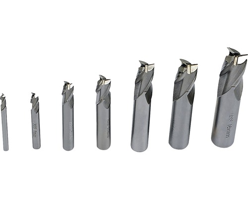 Set aus sieben Schaftfräsern in verschiedenen Größen für die Holzbearbeitung