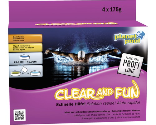 Clear and Fun Granulat Planet Pool 2 Beutel/350 g Planet Pool Clear and Fun Poolpflege zur Desinfektion und Algenbekämpfung für 25000 Liter bis 45000 Liter Pools