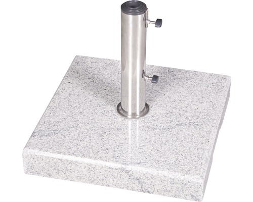 Quadratischer Sonnenschirmständer aus Granit mit Edelstahlrohr