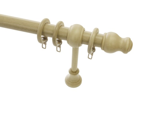 Vorhangstangen Set Lugano Classic natur 200 cm Ø 28 mm Holzgarnitur für Gardinenstangen mit Ringen und Halterung