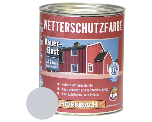 HORNBACH Holzfarbe Wetterschutzfarbe silbergrau 5 L Dose Wetterschutzfarbe mit Farbbeispiel