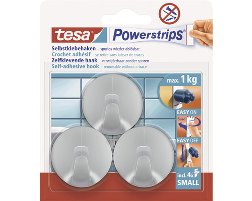 Mini-Haken Tesa Powerstrips rund chrom matt