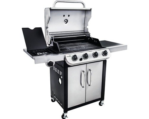 Gasgrill mit vier Brennern, Warmhalterost, Seitenbrenner, zwei Ablageflächen und Unterschrank