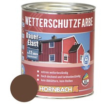 Wetterschutzfarbe in Dose mit Farbbeispiel und Blauem Engel Siegel