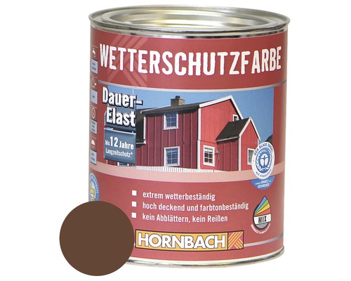 HORNBACH Holzfarbe Wetterschutzfarbe braun 750 ml Wetterschutzfarbe in Dose mit Farbbeispiel und Blauem Engel Siegel