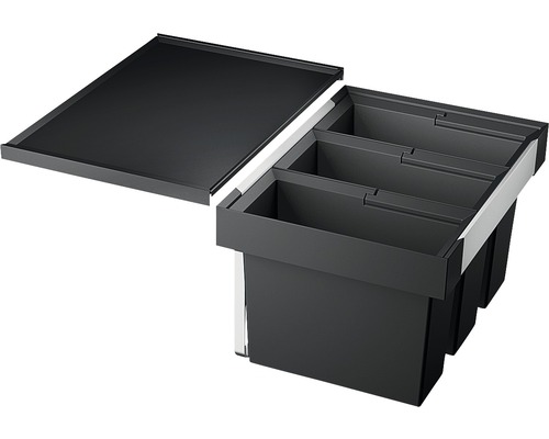 Abfalltrennsystem mit drei Behältern und Deckel zur Küchenmontage