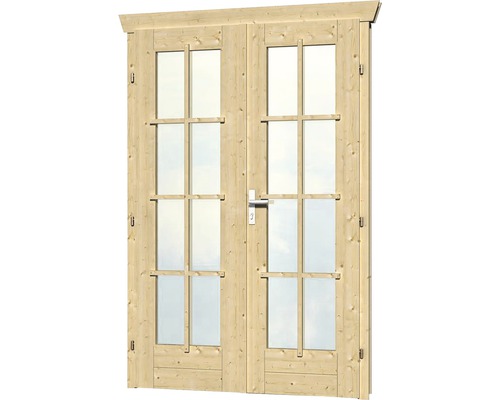 Doppeltür für Gartenhaus 45 mm SKAN HOLZ vollverglast 117,5x186,5 cm, natur