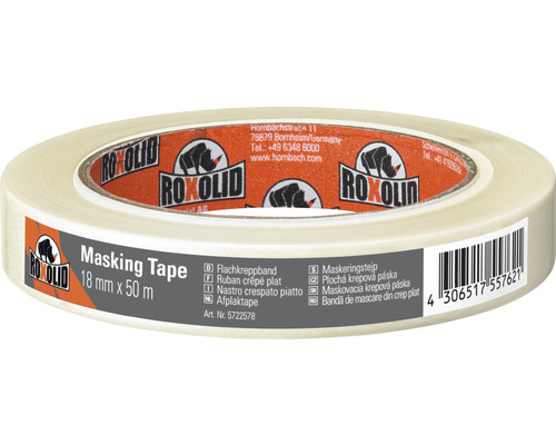 ROXOLID Masking Tape Flachkreppband beige 18 mm x 50 m Rolle Abdeckband 18 mm x 50 m