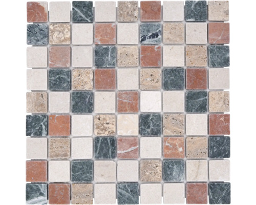 Natursteinmosaik Marmor MOS 32/RND 30,5x30,5 cm beige braun Mosaikfliese aus Naturstein, quadratisch angeordnet