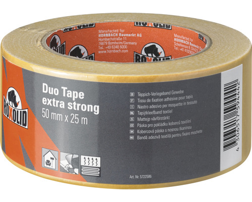 ROXOLID Duo Tape extra strong Doppelseitiges Klebeband Teppichgewebeband braun 50 mm x 25 m