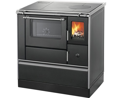 Festbrennstoffherd Westminster K176FA-90 schwarz Backofen links mit Stahlplatten-Kochfeld Holzherd mit Backofen und Kochfeld