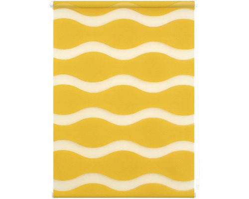 Gelbe Doppelrollo mit Wellenmuster für Fenster