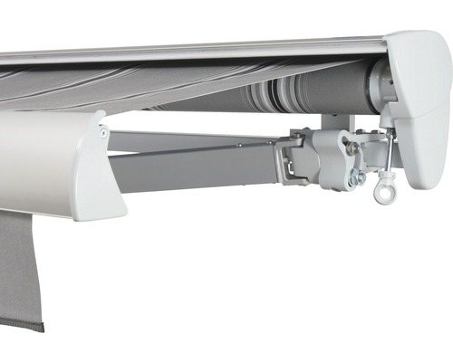 SOLUNA Halbkassettenmarkise Classic 4,5x2,5 Stoff Dessin A131 Gestell E6EV1 silber eloxiert Antrieb rechts inkl. Kurbel