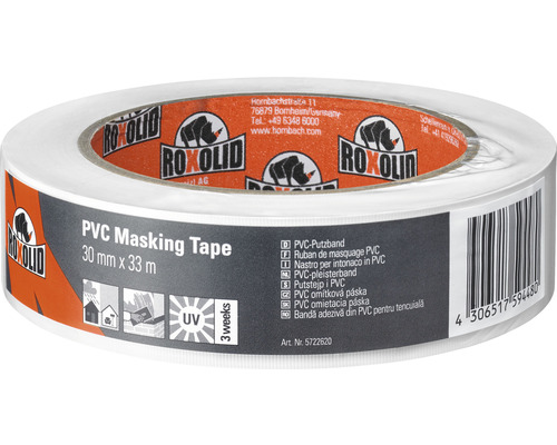 ROXOLID PVC Masking Tape Abdeckband Putzband weiß 30 mm x 33 m PVC Malerkreppband, 30 mm x 33 m