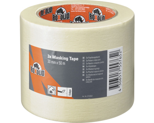 ROXOLID Masking Tape Kreppbandset beige 3 x 30 mm x 50 m ROXOLID Masking Tape Kreppbandset beige 3 x 30 mm x 50 m