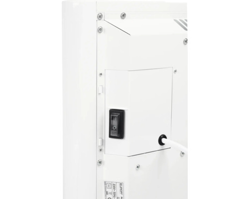 Detailansicht eines Heizkörpers mit Schalter und Stromkabel