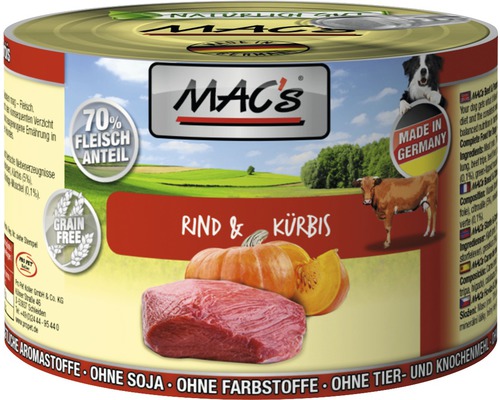 Hundefutter nass MAC's Rind und Kürbis 200 g