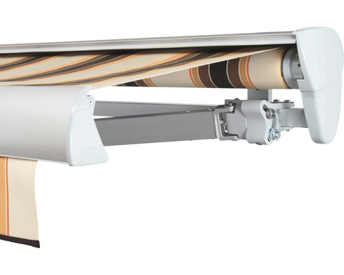 SOLUNA Halbkassettenmarkise Classic 6x2,5 Stoff Dessin 0842 Gestell E6EV1 silber eloxiert Antrieb rechts inkl. Motor, Wandschalter
