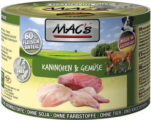 Hundefutter nass MAC's Kaninchen und Gemüse 200 g