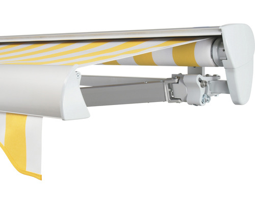 SOLUNA Halbkassettenmarkise Classic 4x2,5 Stoff Dessin 1012 Gestell E6EV1 silber eloxiert Antrieb rechts inkl. Motor, Wandschalter
