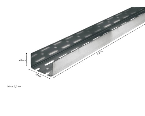 Kabelschacht aus Metall mit den Maßen 3,00 Meter Länge, 40 Millimeter Höhe und 50 Millimeter Breite