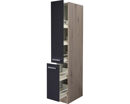 Apothekerschrank Flex Well Santo anthrazit/San Remo Eiche hell 30x200x57 cm Küchenschrank mit Auszügen für mehr Stauraum