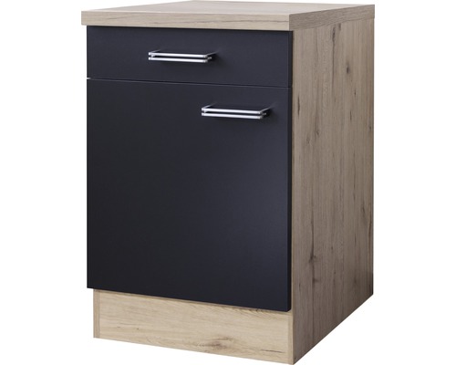 Unterschrank Flex Well Santo Anthrazit/San Remo Eiche hell 60x86x60 cm mit Drehtür Unterschrank mit Schublade und Tür für die Küche