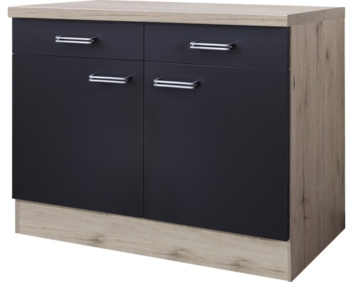 Unterschrank Flex Well Santo Anthrazit/San Remo Eiche hell 100x86x60 cm mit Drehtür Sideboard mit zwei Schubladen und zwei Türen