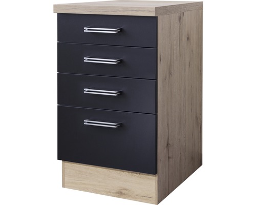 Unterschrank Flex Well Santo anthrazit/San Remo Eiche hell 50x86x60 cm mit 4 Laden Kommode mit vier Schubladen