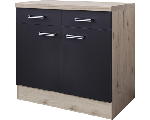 Unterschrank Flex Well Santo Anthrazit/San Remo Eiche hell 80x86x60 cm mit Drehtür Kommode mit zwei Schubladen und zwei Türen