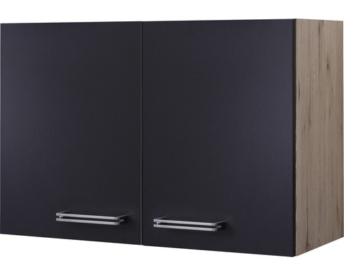 Hängeschrank Flex Well Santo anthrazit/San Remo Eiche hell 80x55x32 cm mit Drehtür Küchenhängeschrank mit zwei Türen und Metallgriffen