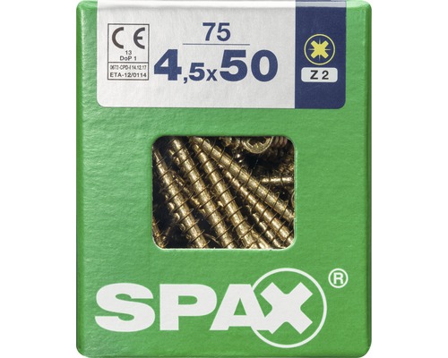 Spax Universalschraube Kreuzschlitz PZ 2, Senkkopf, Holz-Vollgewinde, 4,5x50 mm, 75 Stück